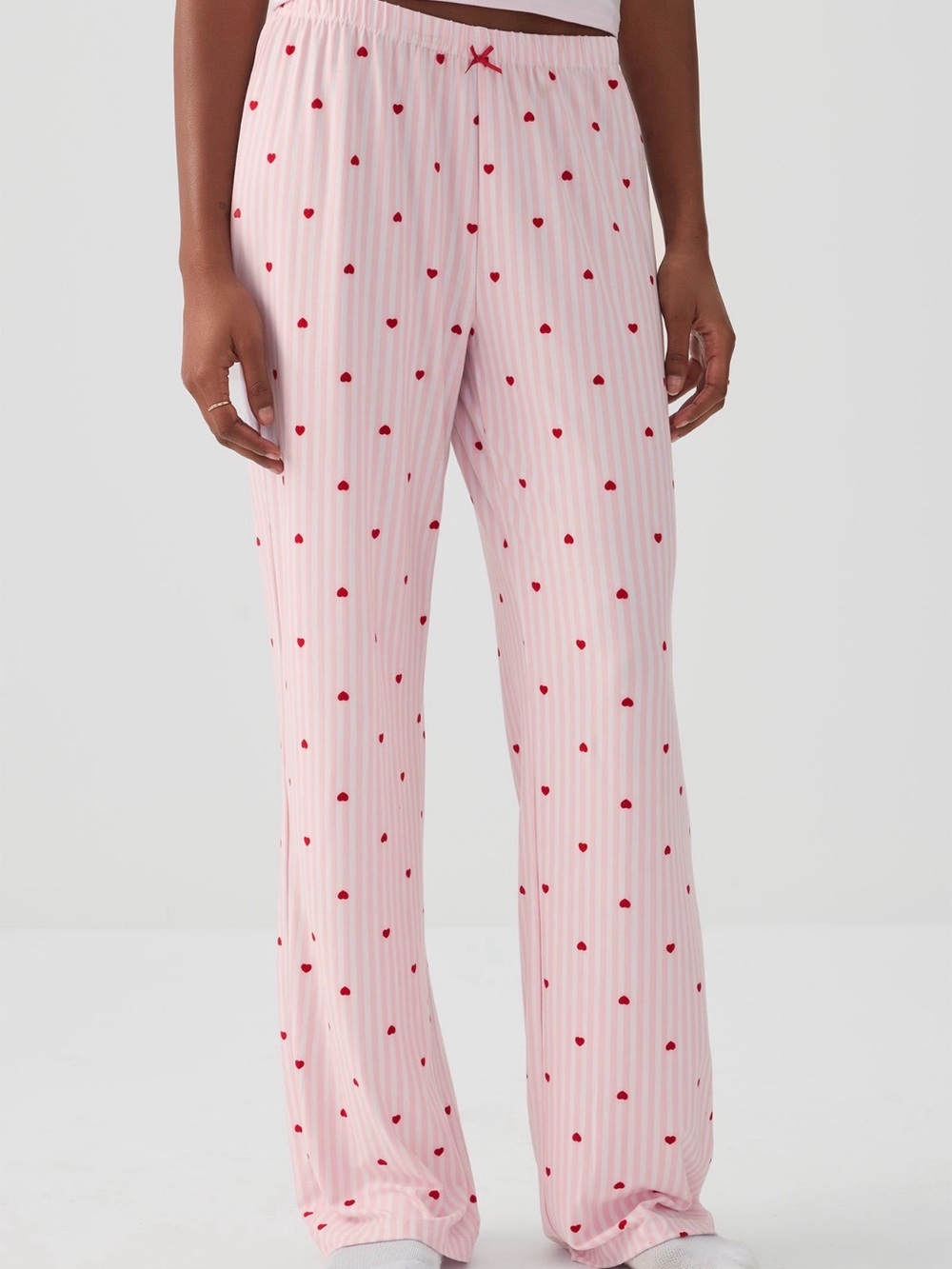 Ardene Pink Striped Pajama Pants with Red Heart Print